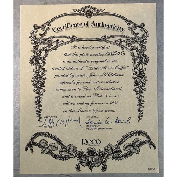 Vtg Little Miss Muffet Collector Plate John McClelland 1981 With Paperwork/Box - Picture 7 of 8